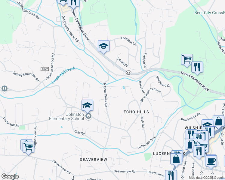 map of restaurants, bars, coffee shops, grocery stores, and more near 15 West Rash Road in Asheville