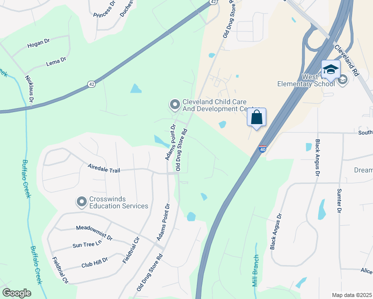map of restaurants, bars, coffee shops, grocery stores, and more near 113 Thimble Way in Garner