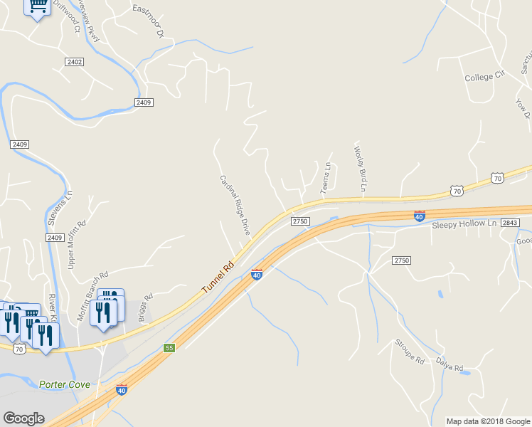 map of restaurants, bars, coffee shops, grocery stores, and more near 1670 Tunnel Road in Asheville