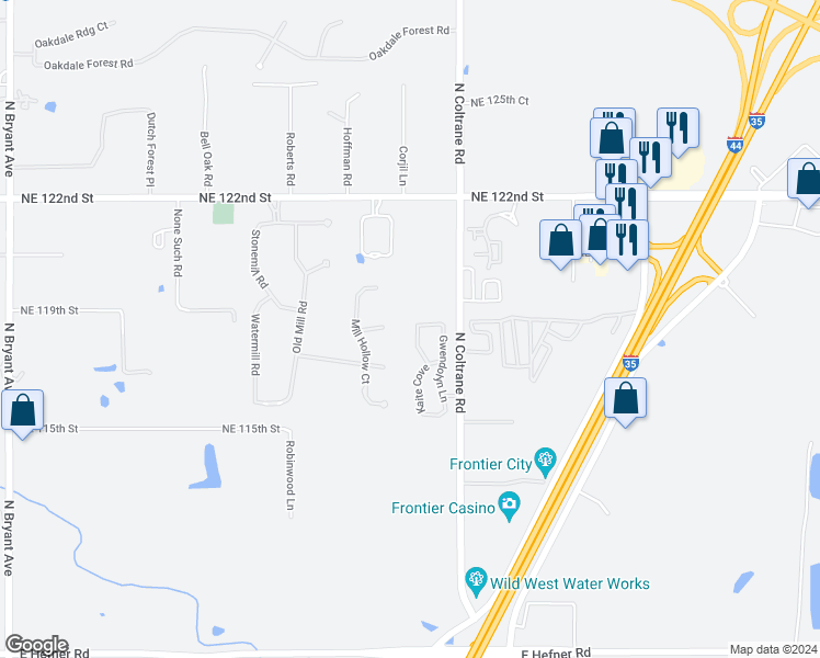 map of restaurants, bars, coffee shops, grocery stores, and more near 11929 Whitney Way in Oklahoma City