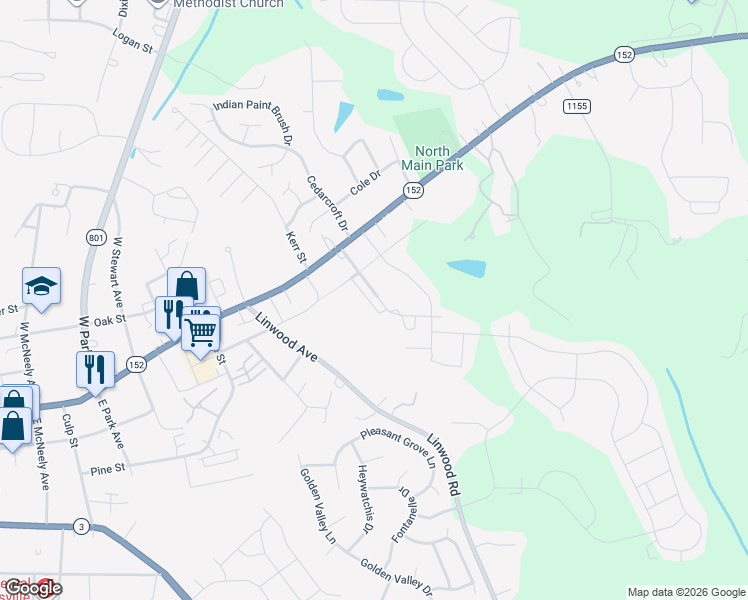 map of restaurants, bars, coffee shops, grocery stores, and more near 222 Kennerly Avenue in Mooresville