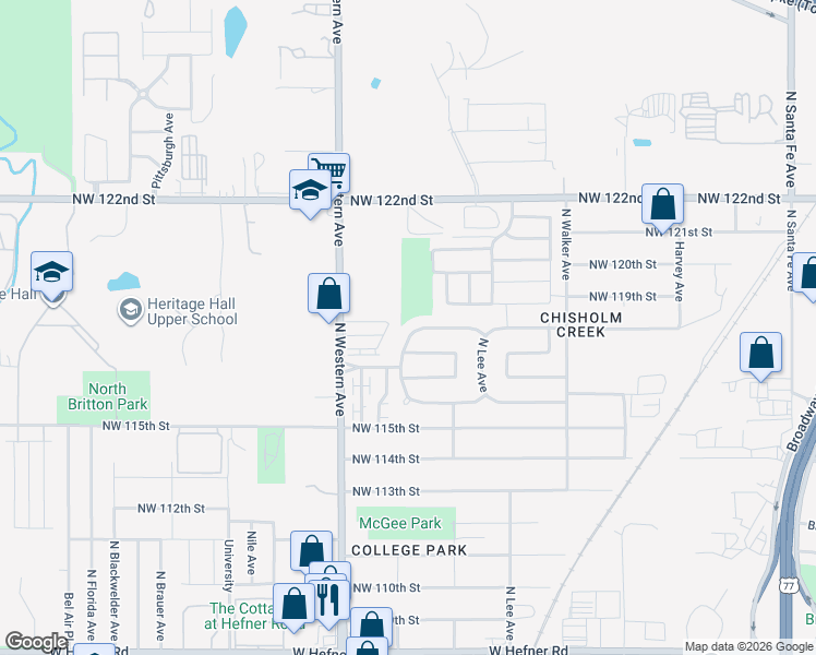 map of restaurants, bars, coffee shops, grocery stores, and more near 829 Northwest 118th Street in Oklahoma City