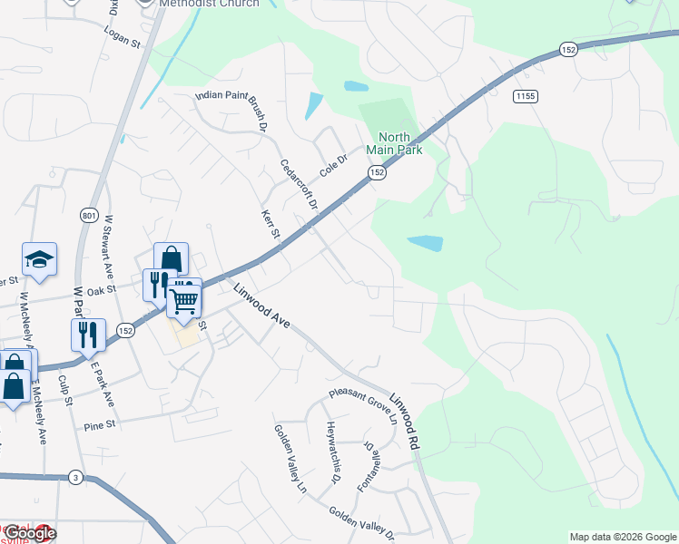 map of restaurants, bars, coffee shops, grocery stores, and more near 222 Kennerly Avenue in Mooresville