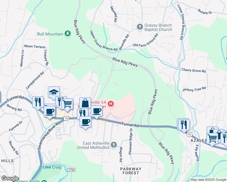map of restaurants, bars, coffee shops, grocery stores, and more near 48 Riceville Road in Asheville
