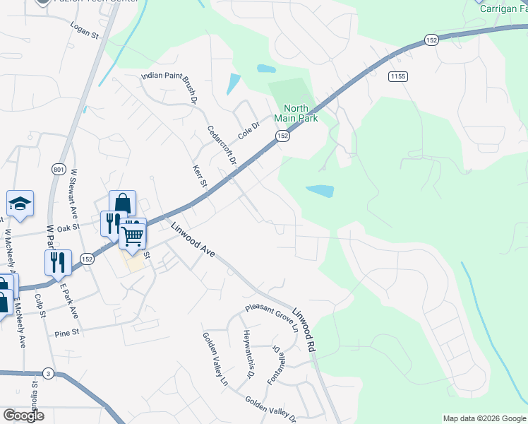 map of restaurants, bars, coffee shops, grocery stores, and more near 222 Kennerly Avenue in Mooresville