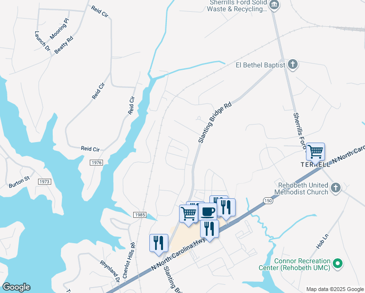 map of restaurants, bars, coffee shops, grocery stores, and more near 3708 Norman View Drive in Sherrills Ford
