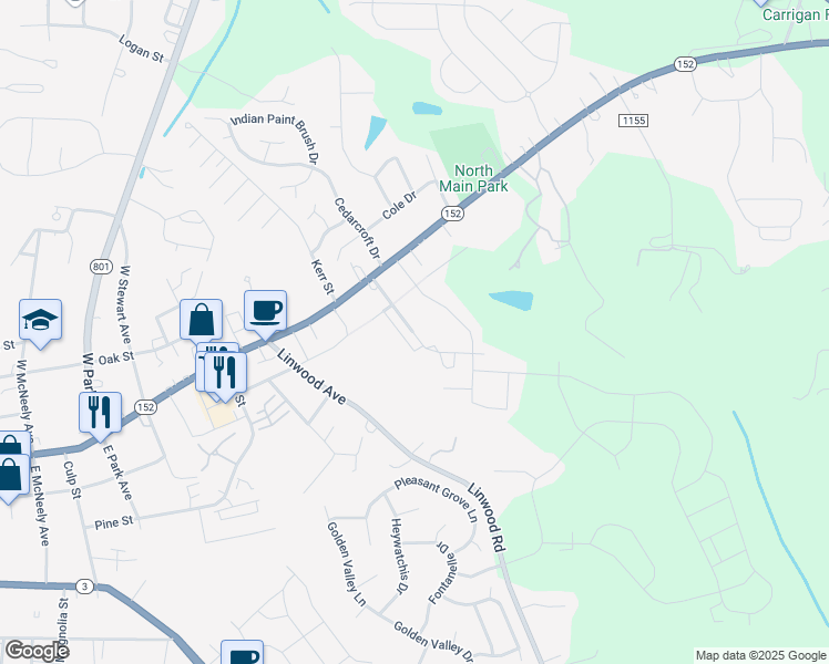 map of restaurants, bars, coffee shops, grocery stores, and more near 222 Kennerly Avenue in Mooresville