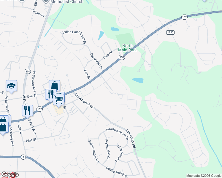 map of restaurants, bars, coffee shops, grocery stores, and more near 222 Kennerly Avenue in Mooresville