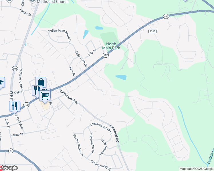map of restaurants, bars, coffee shops, grocery stores, and more near 154 Eden Avenue in Mooresville