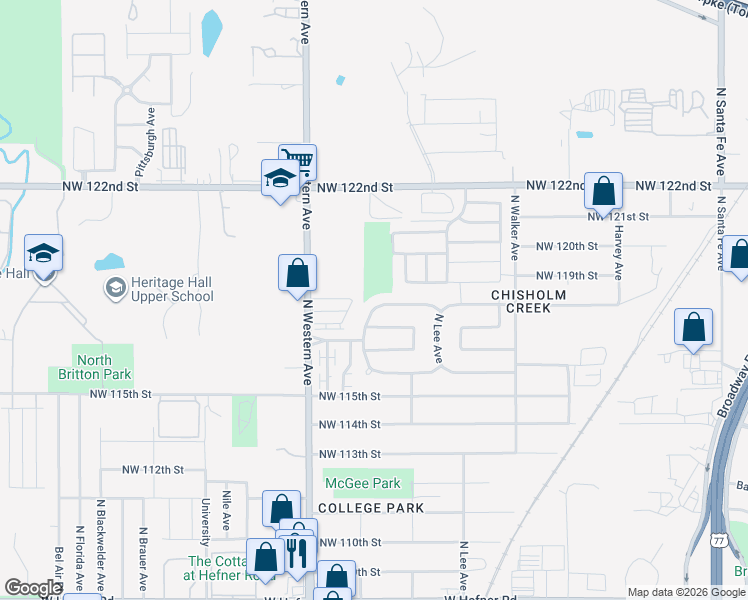 map of restaurants, bars, coffee shops, grocery stores, and more near 829 Northwest 118th Street in Oklahoma City