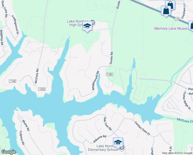 map of restaurants, bars, coffee shops, grocery stores, and more near Whippoorwill Road in Mooresville