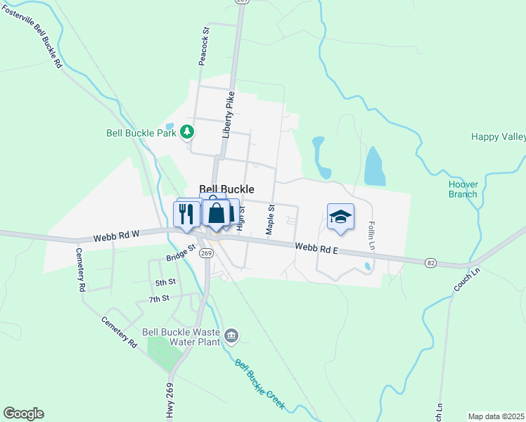 map of restaurants, bars, coffee shops, grocery stores, and more near 107 Maple Street in Bell Buckle