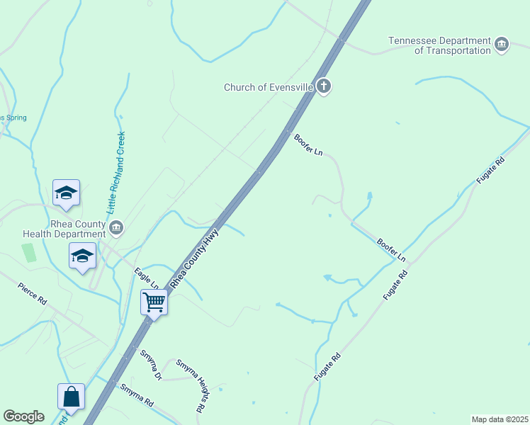 map of restaurants, bars, coffee shops, grocery stores, and more near 14540 Rhea County Hwy in Rhea