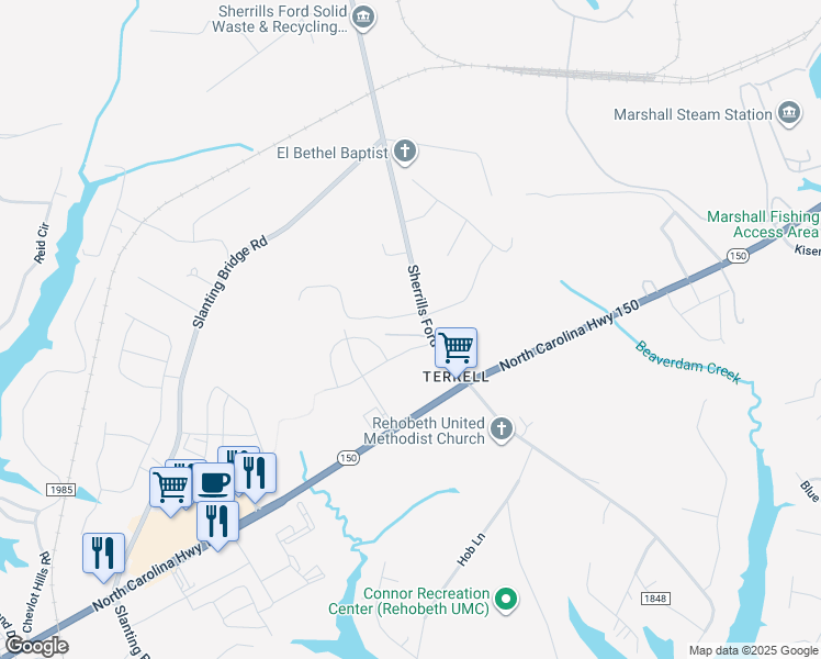 map of restaurants, bars, coffee shops, grocery stores, and more near 9195 Sherrills Ford Rd in Sherrills Ford