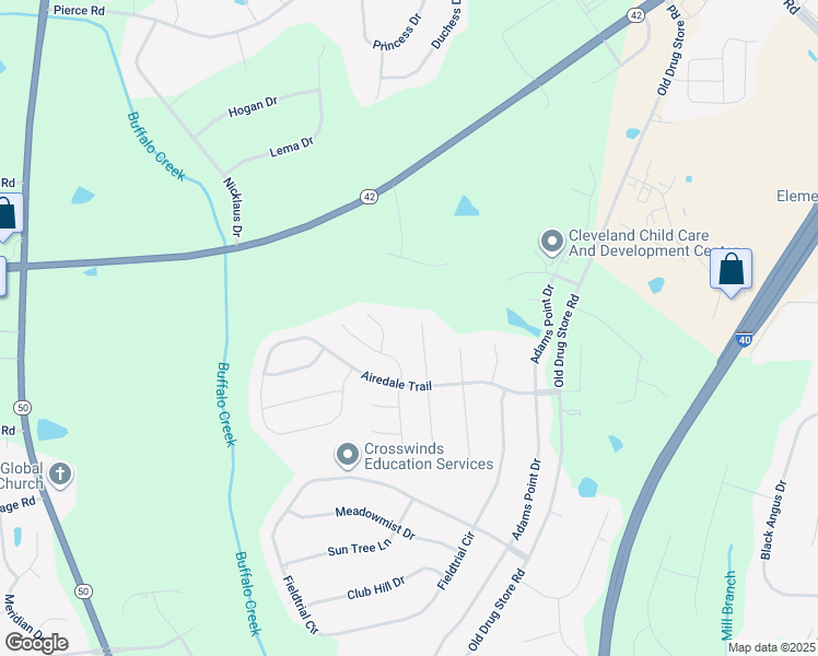 map of restaurants, bars, coffee shops, grocery stores, and more near 135 Beau Drive in Garner