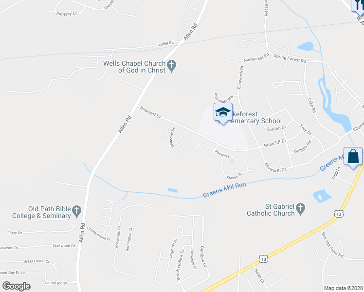 map of restaurants, bars, coffee shops, grocery stores, and more near 124 Chandler Drive in Greenville