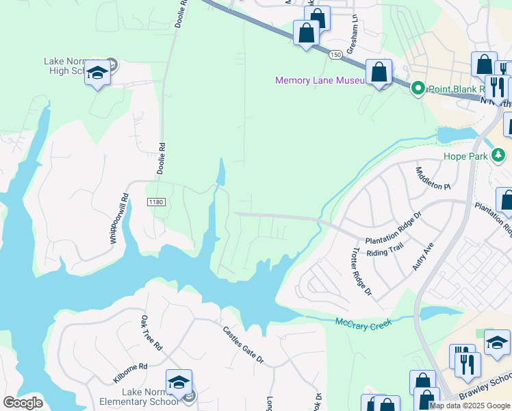 map of restaurants, bars, coffee shops, grocery stores, and more near 108 Serravista Street in Mooresville