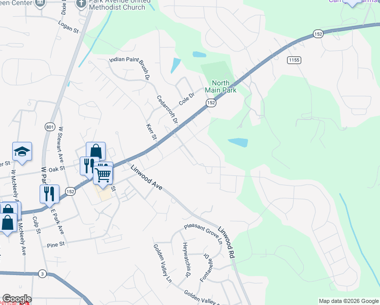 map of restaurants, bars, coffee shops, grocery stores, and more near 222 Kennerly Avenue in Mooresville