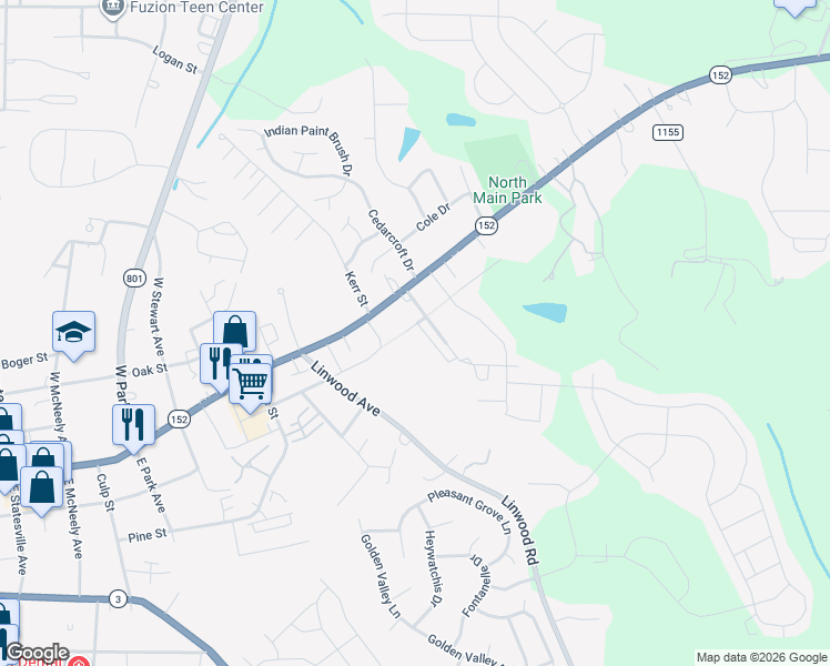 map of restaurants, bars, coffee shops, grocery stores, and more near 206 Kennerly Avenue in Mooresville