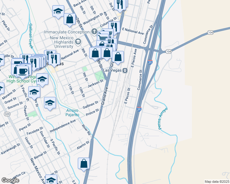 map of restaurants, bars, coffee shops, grocery stores, and more near 309 Railroad Avenue in Las Vegas