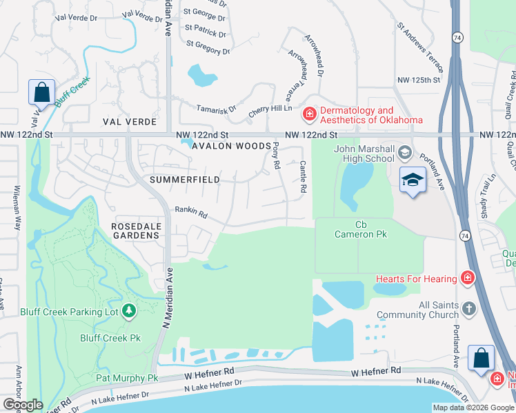 map of restaurants, bars, coffee shops, grocery stores, and more near 4225 Rankin Road in Oklahoma City