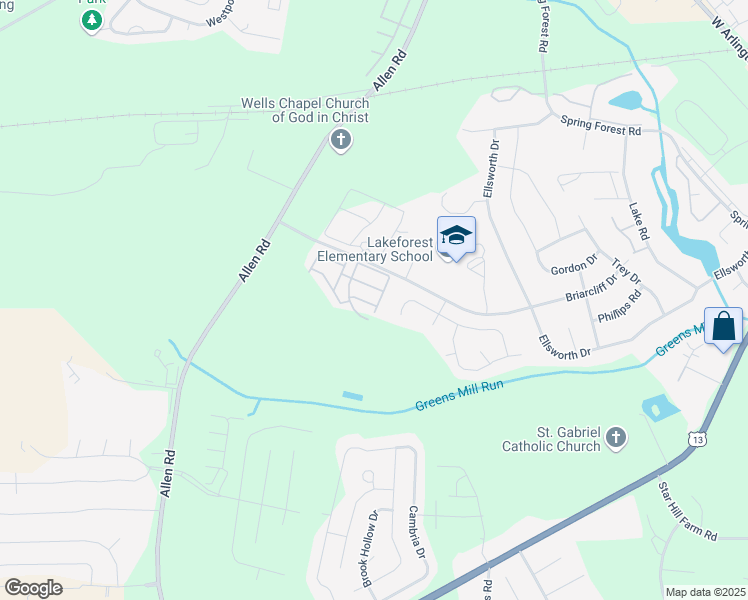 map of restaurants, bars, coffee shops, grocery stores, and more near 132 Chandler Drive in Greenville