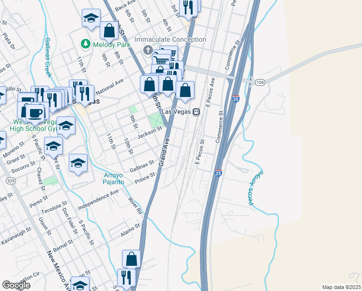 map of restaurants, bars, coffee shops, grocery stores, and more near 313 Railroad Avenue in Las Vegas