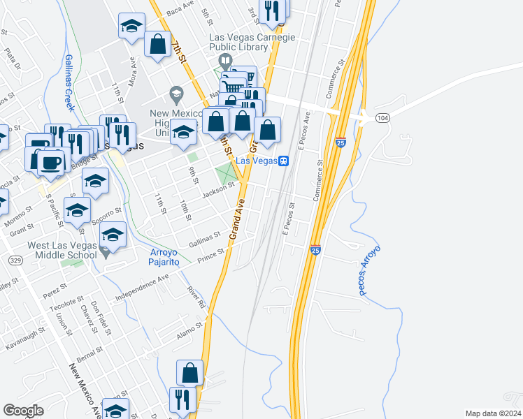 map of restaurants, bars, coffee shops, grocery stores, and more near 313 Railroad Avenue in Las Vegas