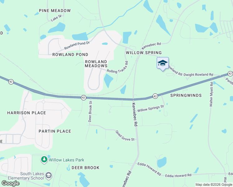 map of restaurants, bars, coffee shops, grocery stores, and more near 1713 North Carolina 42 in Wake County