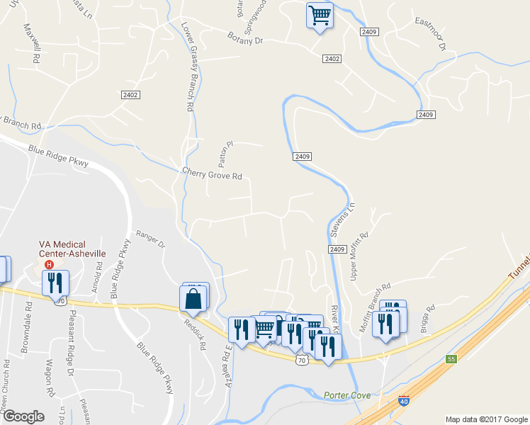 map of restaurants, bars, coffee shops, grocery stores, and more near 49 Gentle Breeze Lane in Asheville