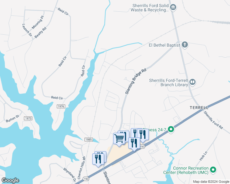 map of restaurants, bars, coffee shops, grocery stores, and more near 3693 Norman View Drive in Sherrills Ford