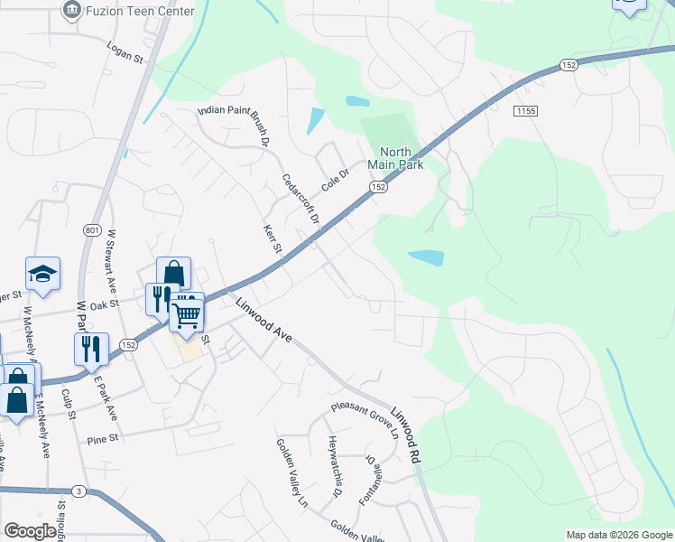 map of restaurants, bars, coffee shops, grocery stores, and more near 206 Kennerly Avenue in Mooresville