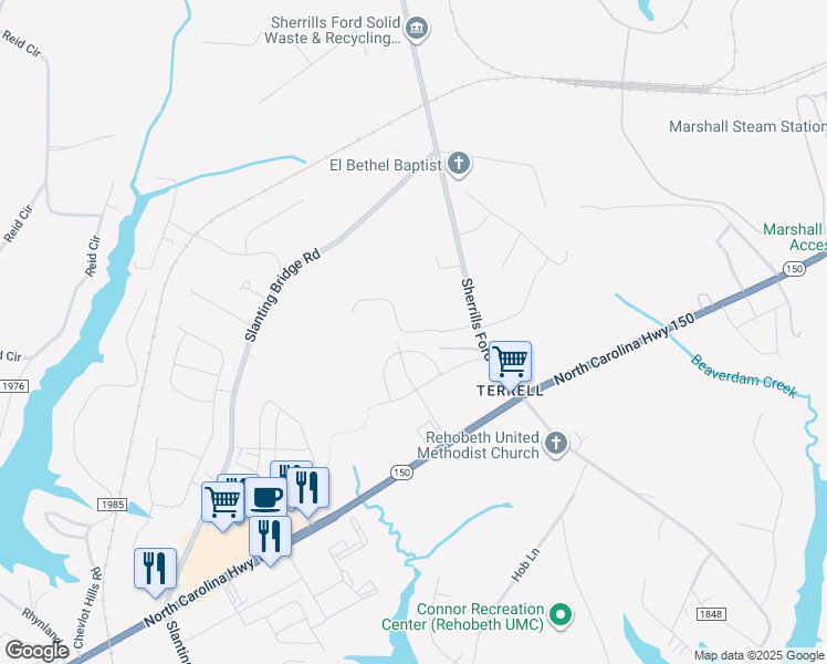 map of restaurants, bars, coffee shops, grocery stores, and more near Sallie Gabriel Lane in Sherrills Ford