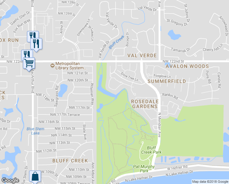 map of restaurants, bars, coffee shops, grocery stores, and more near 4726 Hemlock Circle in Oklahoma City