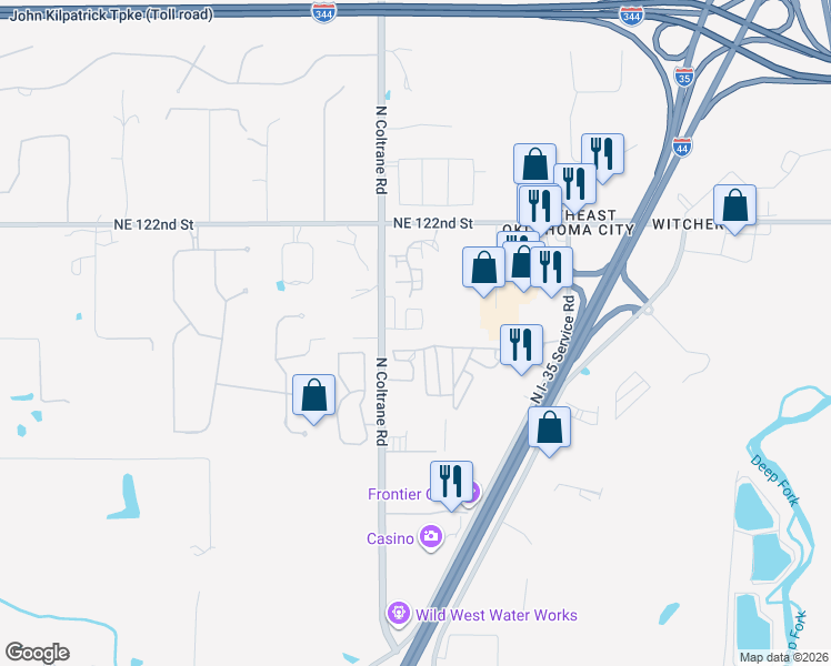 map of restaurants, bars, coffee shops, grocery stores, and more near 4324 Northeast 119th Street in Oklahoma City