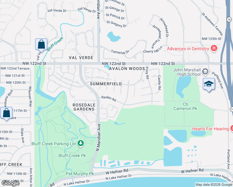 map of restaurants, bars, coffee shops, grocery stores, and more near 12016 Robinwood Place in Oklahoma City
