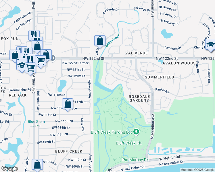 map of restaurants, bars, coffee shops, grocery stores, and more near 4733 Hemlock Circle in Oklahoma City