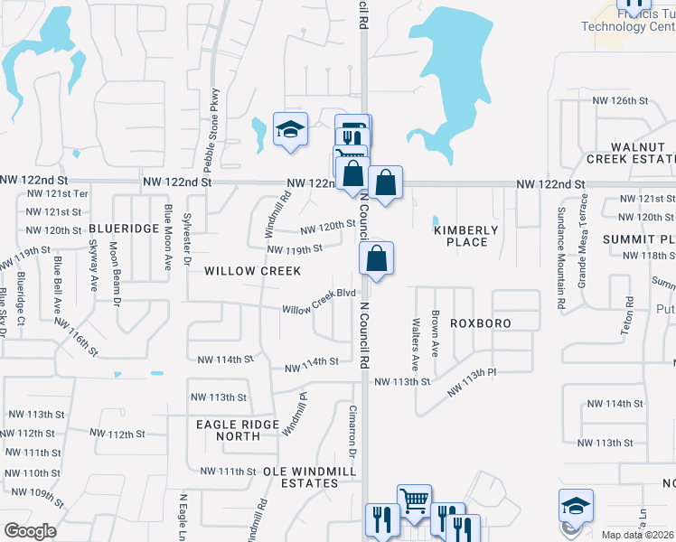 map of restaurants, bars, coffee shops, grocery stores, and more near 8004 Northwest 119th Street in Oklahoma City