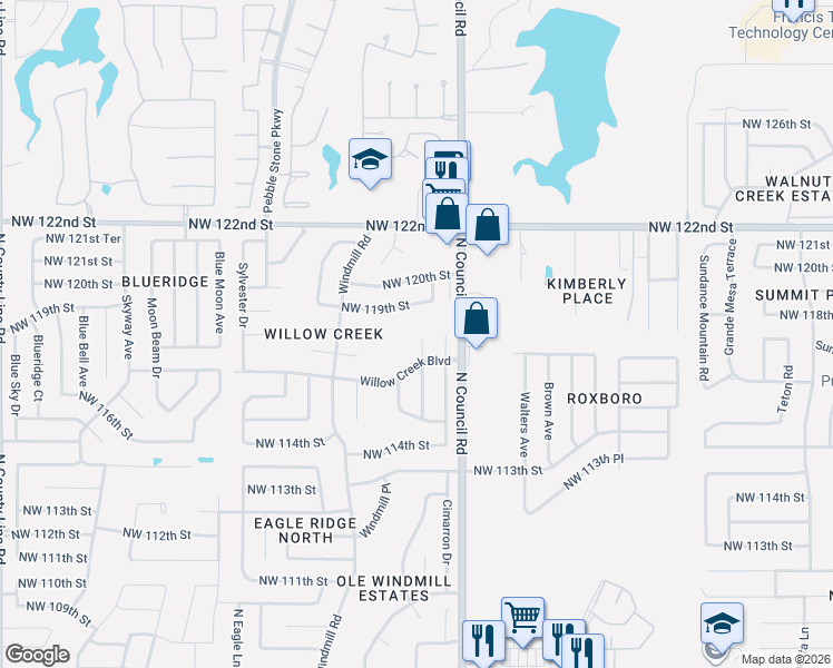 map of restaurants, bars, coffee shops, grocery stores, and more near 8004 Northwest 119th Street in Oklahoma City