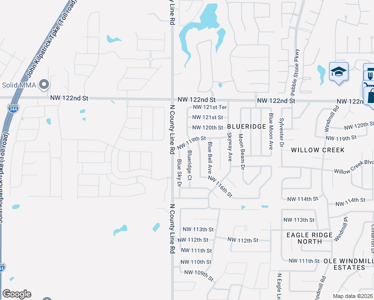 map of restaurants, bars, coffee shops, grocery stores, and more near 12000 Silvermoon Drive in Oklahoma City