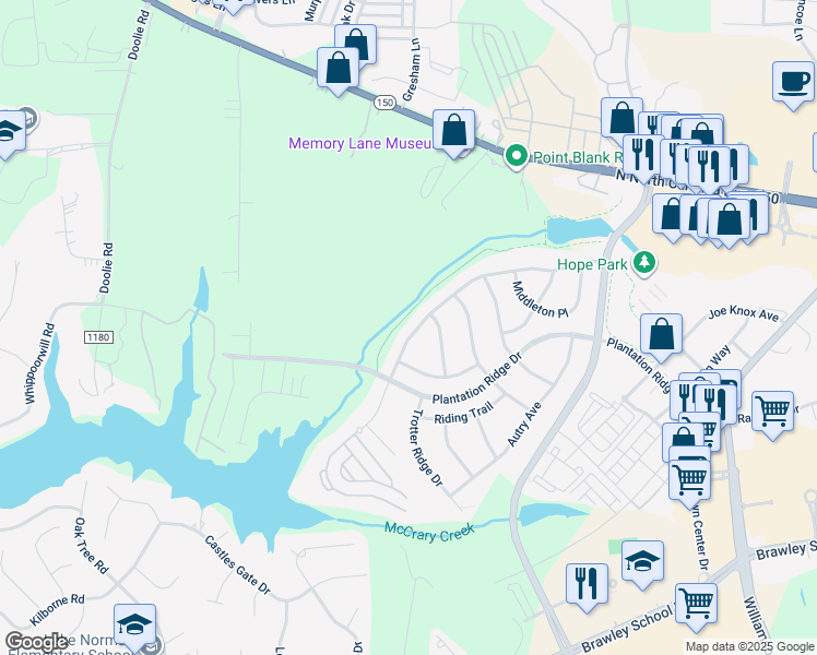 map of restaurants, bars, coffee shops, grocery stores, and more near 228 Montibello Drive in Mooresville