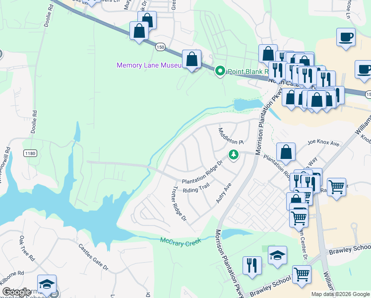 map of restaurants, bars, coffee shops, grocery stores, and more near 113 Runningdeer Drive in Mooresville