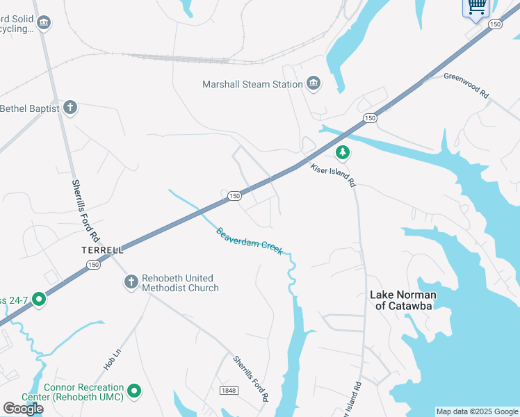 map of restaurants, bars, coffee shops, grocery stores, and more near 8201 North Carolina 150 in Lake Norman of Catawba