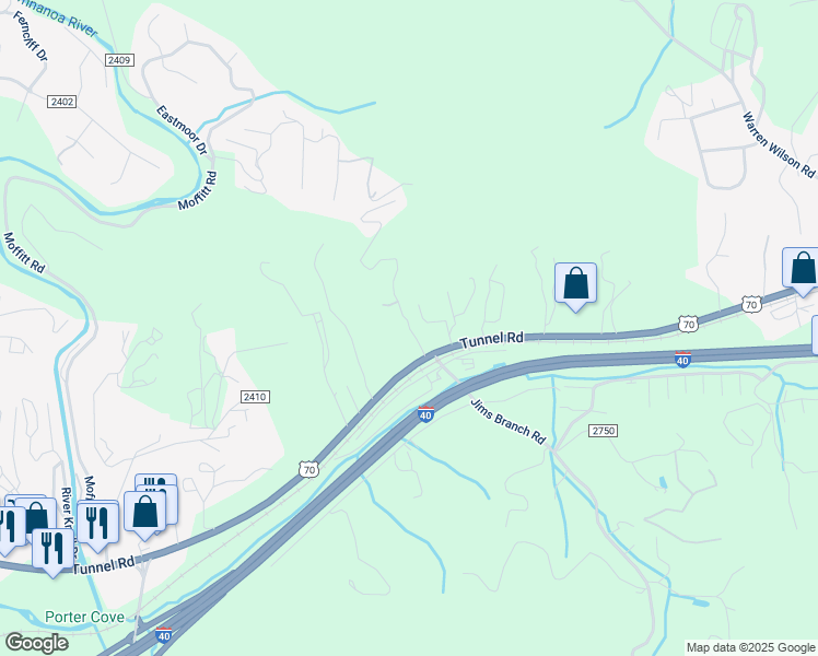 map of restaurants, bars, coffee shops, grocery stores, and more near 23 Robert Clayton Drive in Asheville