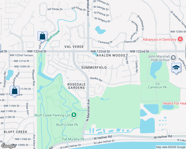map of restaurants, bars, coffee shops, grocery stores, and more near 12009 Dahoon Drive in Oklahoma City