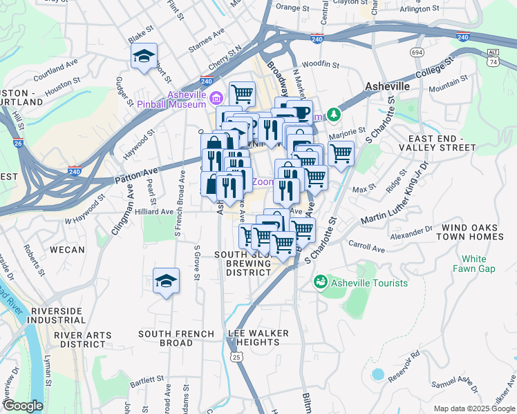 map of restaurants, bars, coffee shops, grocery stores, and more near 29 Ravenscroft Drive in Asheville