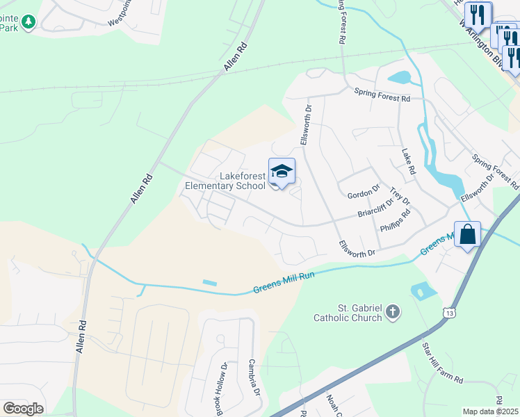 map of restaurants, bars, coffee shops, grocery stores, and more near 3320 Pacolet Drive in Greenville