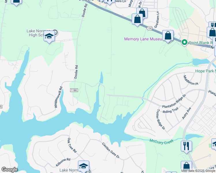 map of restaurants, bars, coffee shops, grocery stores, and more near 305 North Main Street in Mooresville