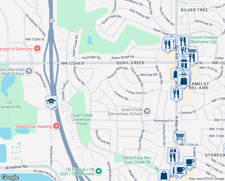 map of restaurants, bars, coffee shops, grocery stores, and more near 3221 Canyon Road in Oklahoma City