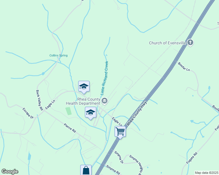 map of restaurants, bars, coffee shops, grocery stores, and more near 484 Eagle Lane in Evensville